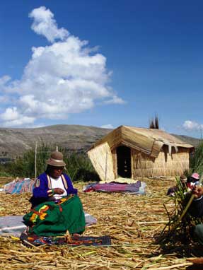 A resident of the floating islands of Uros, on Lake Titicaca