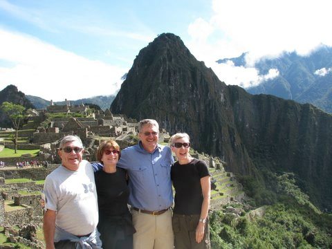 Mr Bromberg's group enjoy the view at Machu Picchu, Peru