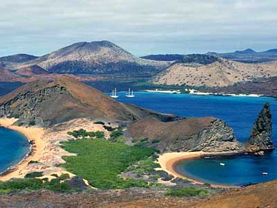 Cruises arriving at the Galapagos Islands, Ecuador.