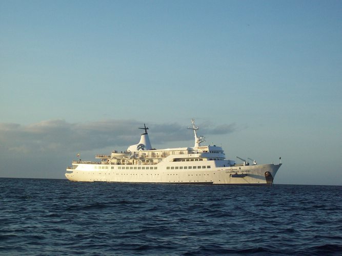 The deluxe class cruise ship, the Galapagos Legend, the Galapagos Islands, Ecuador.