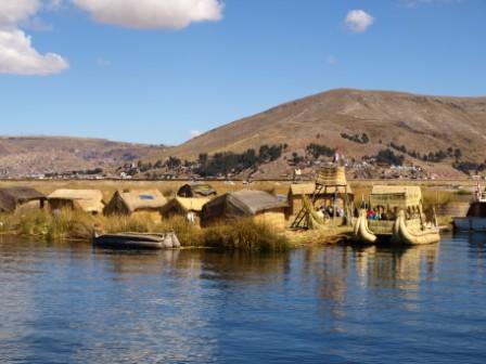 Arriving at the floating reed islands of Uros, Peru. Photograph: Matthew Barker 2009