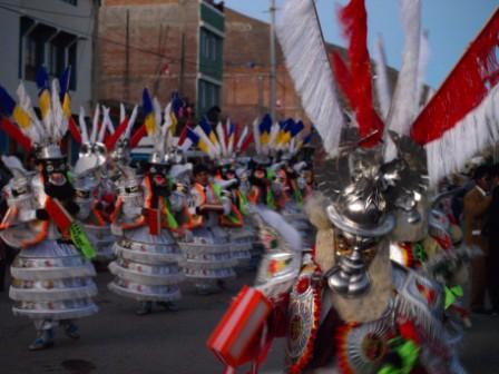 Traditional costumes in the Diablada dance in Puno, Peru. Photograph: Matthew Barker 2009.