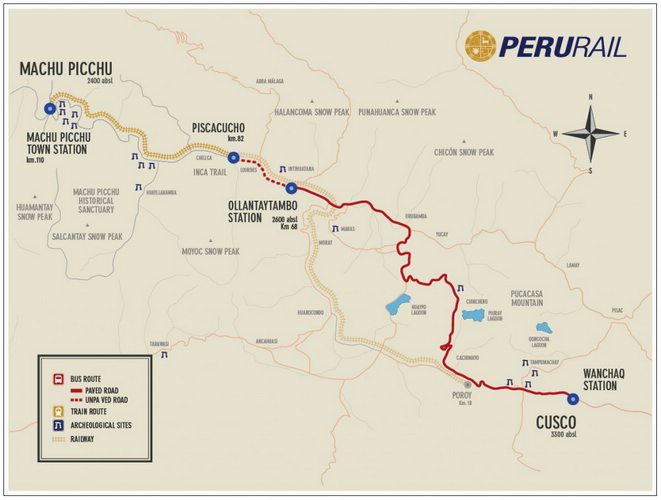 Peru Rail Route from Cusco to Machu Picchu