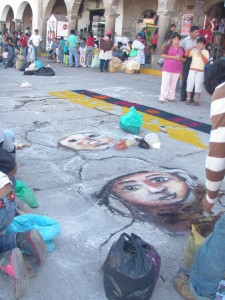 Semana Santa 2 A mural made out of sand created on the streets of Ayacucho.